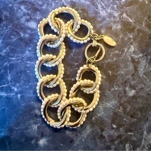 Vintage Signed Ann Taylor Gold Tone and Faux Pearl Bracelet Art Deco Revival